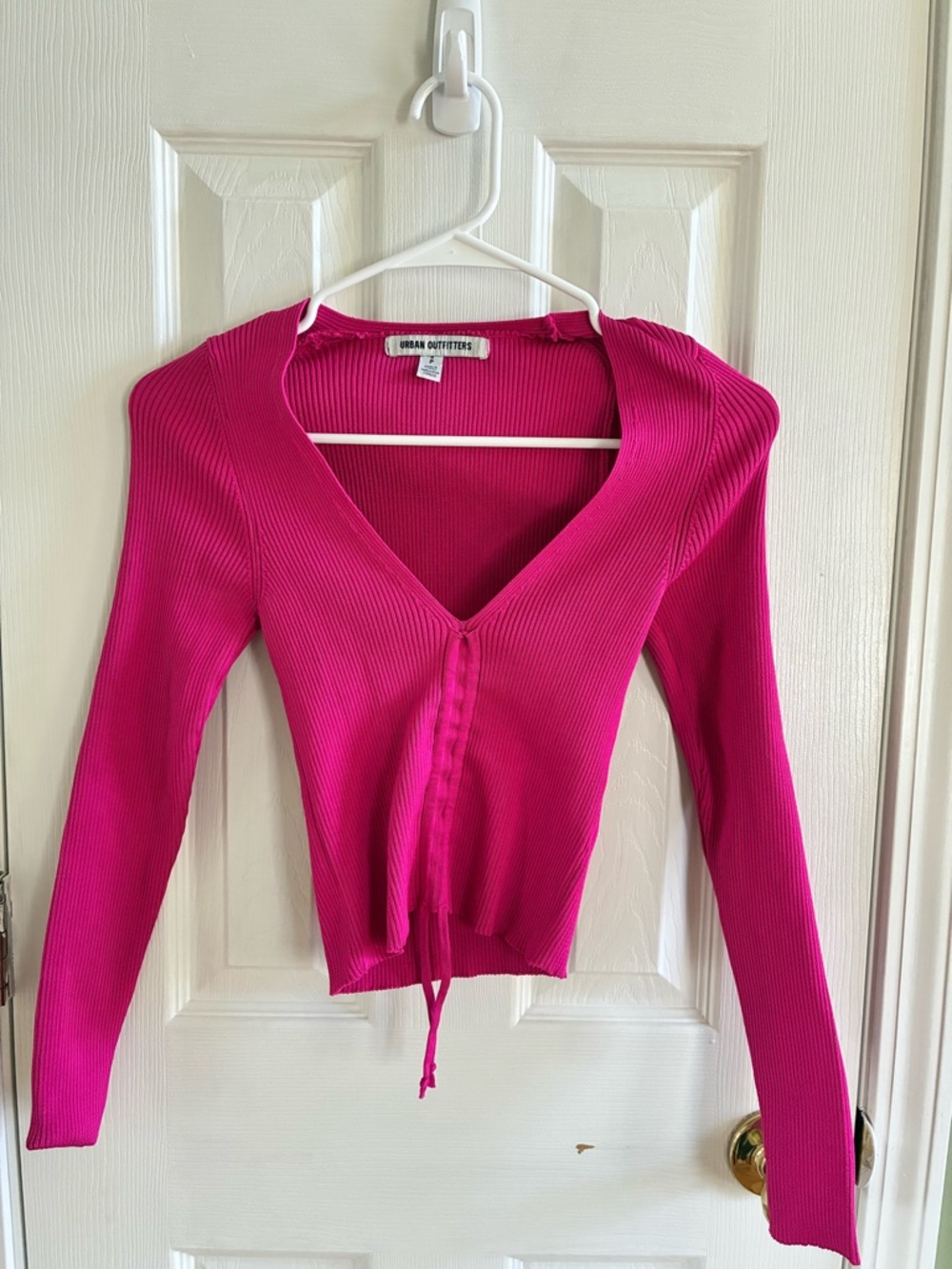 Urban Outfitters Hot Pink Ribbed Long Sleeve Crop Top